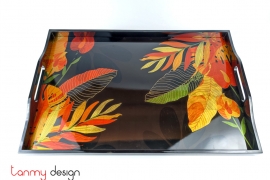 Black square lacquer tray hand-painted with leaves 40*60cm
